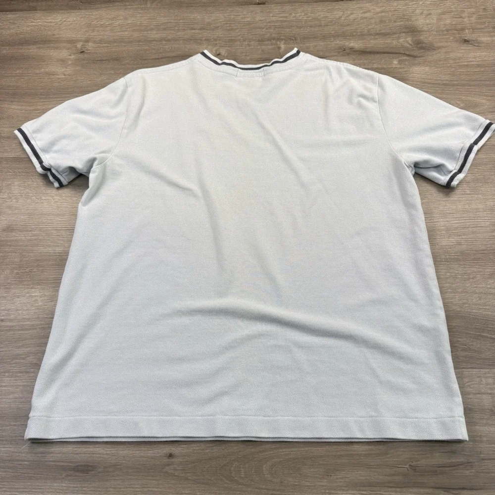 Polo Ralph Lauren Mens Size Large V-Neck Pique Ringer Shirt Light Blue Pony Y2K